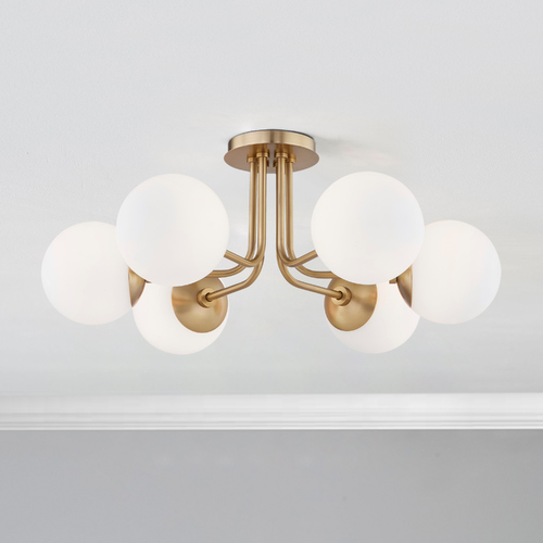 Design Classics Lighting Shinne 6 Light Satin Brass LED Semi-Flushmount 1970-SBR/WH