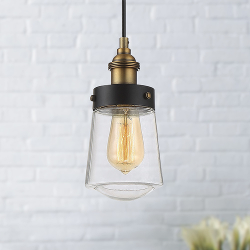 Savoy House Black and Brass Mini Pendant with Clear Glass 100 Watt 7-2064-1-51
