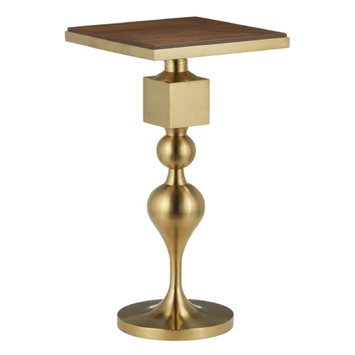 Currey and Company Maeve Brushed Brass & Walnut Accent Table