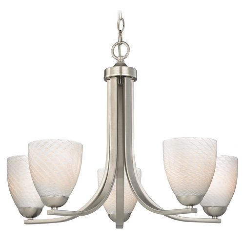 Contemporary Chandelier in Satin Nickel Finish with White Art Glass