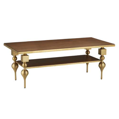 Currey and Company Maeve Brushed Brass & Walnut Coffee & End Table
