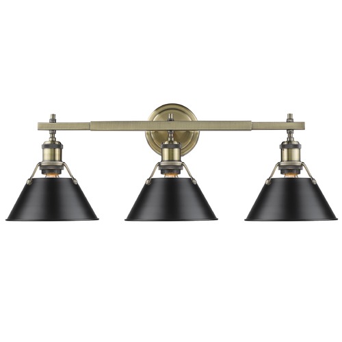 Golden Lighting Orwell 3-Light Bathroom Light in Aged Brass by Golden Lighting 3306-BA3 AB-BLK