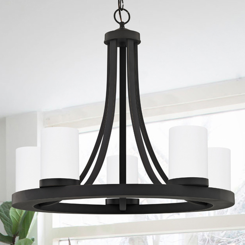Design Classics Lighting Rio 5-Light Chandelier in Bronze with Satin White Cylinder Glass 162-78 GL1028C