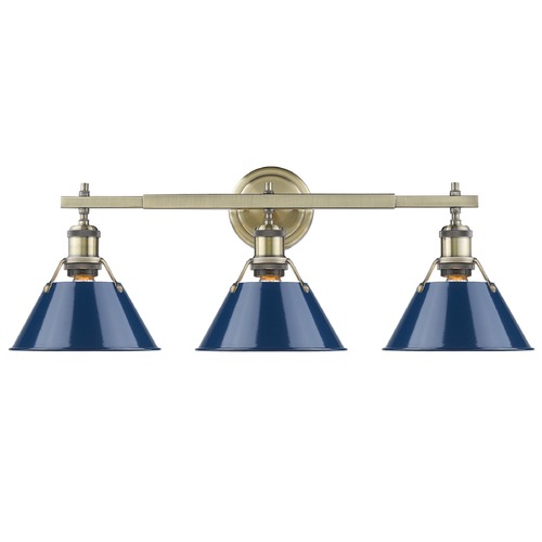 Orwell 27.25-Inch Bath Light in Aged Brass & Navy Blue by Golden Lighting