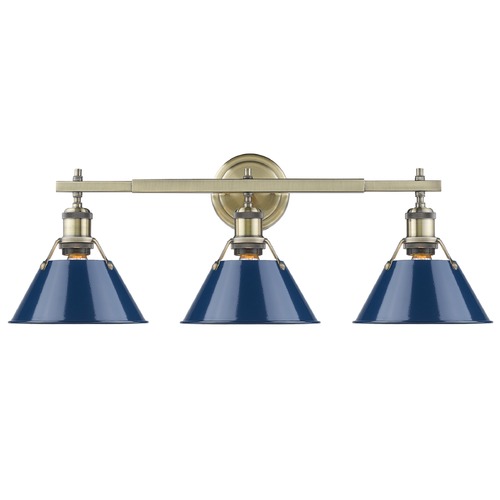 Golden Lighting Orwell 27.25-Inch Bath Light in Aged Brass & Navy Blue by Golden Lighting 3306-BA3 AB-NVY