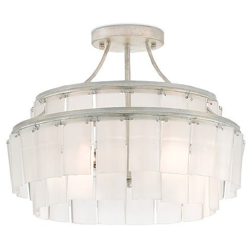 Vintner Semi Flush Silver Leaf/Opaque White by Currey & Company