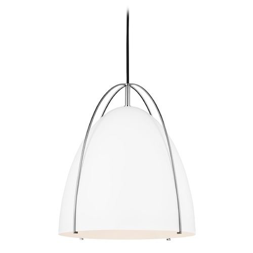 Norman LED Pendant in Matte White & Chrome by Visual Comfort Studio
