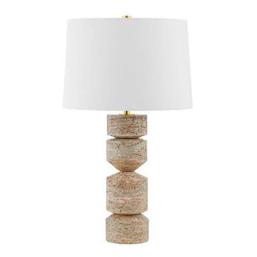 Hudson Valley Lighting Galeville Aged Brass & Natural Travertine LED Table Lamp with Drum Shade