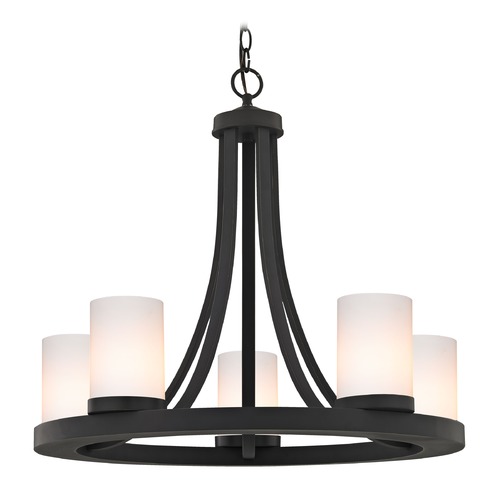 Rio 5-Light Chandelier in Bronze with Shiny White Cylinder Glass