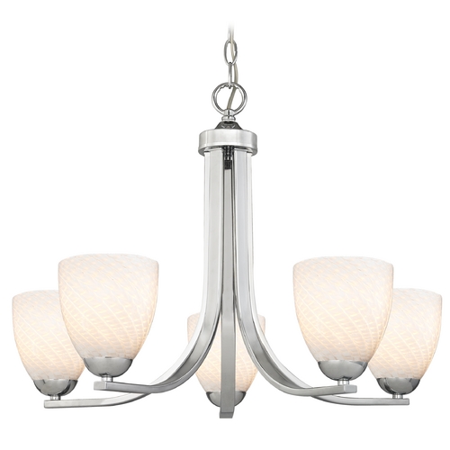 Design Classics Lighting Dalton 5-Light Chandelier in Chrome with Scalloped Modern Bell Glass 584-26 GL1020MB