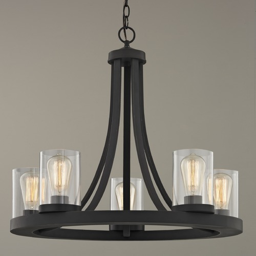 Rio 5-Light Chandelier in Bolivian Bronze with Clear Cylinder Glass