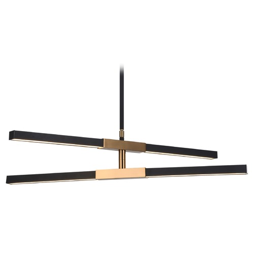 Matteo Lighting Lineare Matte Black & Aged Gold LED Pendant by Matteo Lighting C64738MBAG