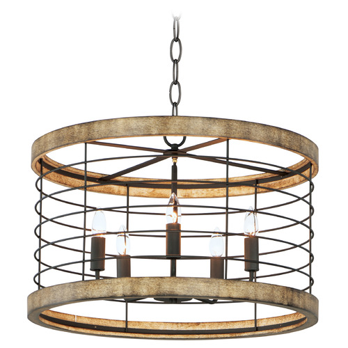 Maxim Lighting Maxim Lighting Homestead Driftwood & Black Pendant Light with Drum Shade 12515DWBK