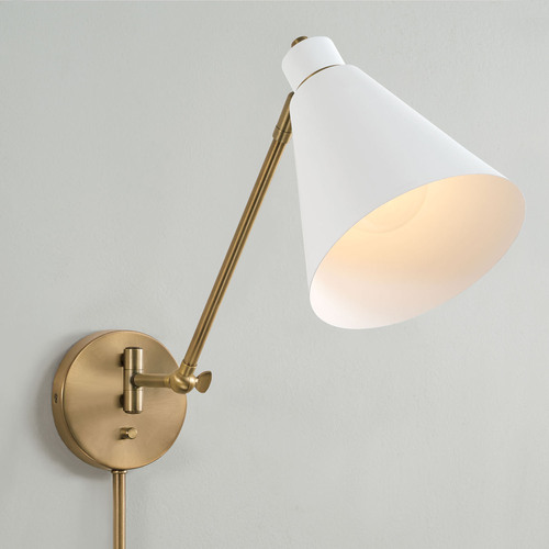 Capital Lighting Bradley Articulating Convertible Sconce in Aged Brass & White by Capital Lighting 650111AW