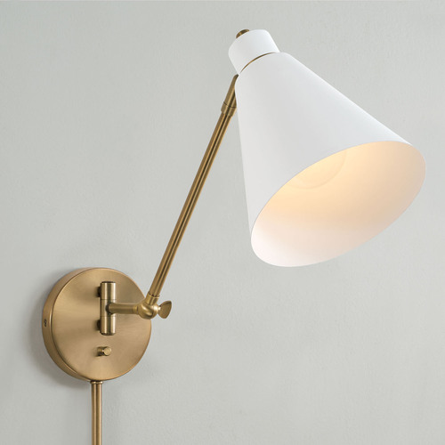 Bradley Articulating Convertible Sconce in Aged Brass & White by Capital Lighting