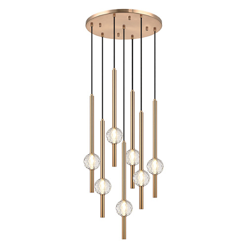 Matteo Lighting Matteo Lighting Windchimer Aged Gold Brass LED Multi-Light Pendant with Globe Shade C68907AG