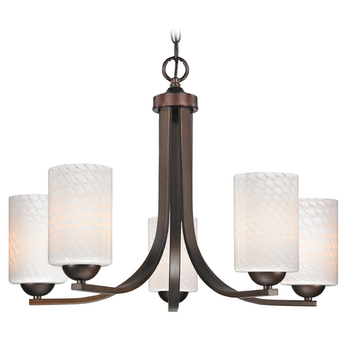 5-Light Chandelier with White Art Glass in Bronze