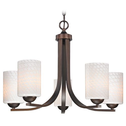 Design Classics Lighting 5-Light Chandelier with White Art Glass in Bronze 584-220 GL1020C