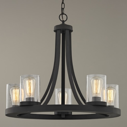 Rio 5-Light Chandelier in Bronze with Clear Seeded Cylinder Glass