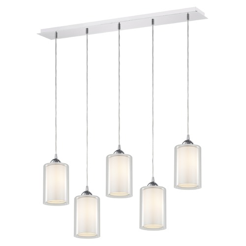 Design Classics Lighting 36-Inch Linear Pendant with 5-Lights in Chrome Finish with Clear / Frosted White Glass 5835-26 GL1061 GL1040C