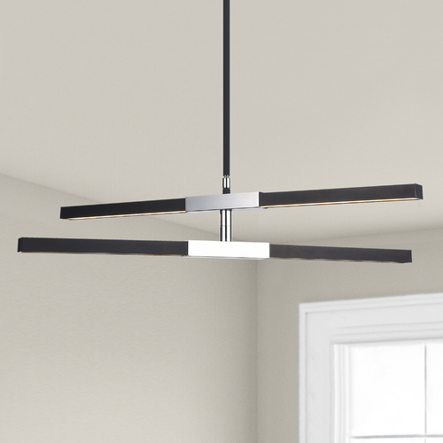 Lineare Matte Black & Chrome LED Pendant by Matteo Lighting