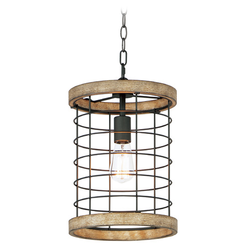 Maxim Lighting Homestead Driftwood & Black Mini-Pendant Light with Cylindrical Shade