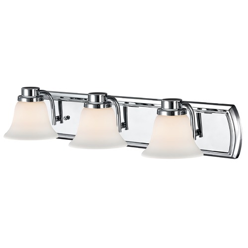 Design Classics Lighting 3-Light Bath Vanity Light in Chrome with White Bell Glass 1203-26 GL1032-WH