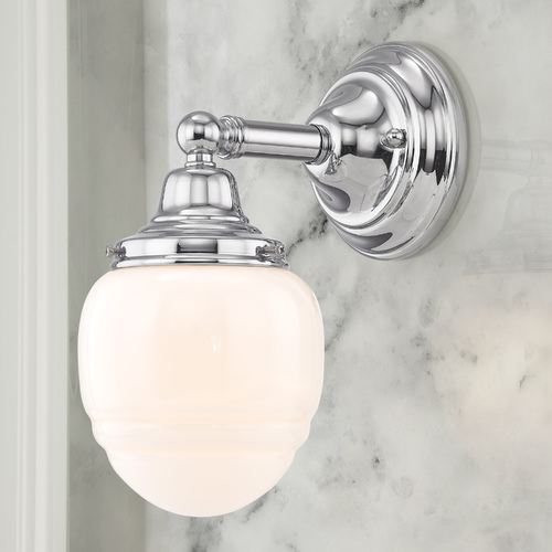 Schoolhouse Style Chrome White Opal Glass 1 Light Wall Sconce | Destination Lighting
