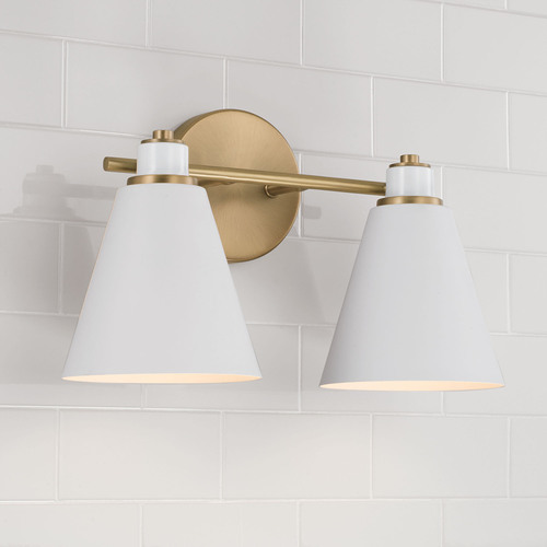 Capital Lighting Bradley 2-Light Bath Light in Aged Brass & White by Capital Lighting 150121AW