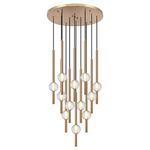 Matteo Lighting Matteo Lighting Windchimer Aged Gold Brass LED Multi-Light Pendant with Globe Shade C68912AG