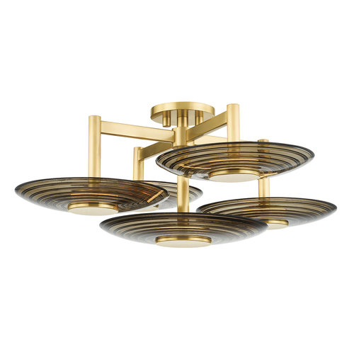 Griston 28-Inch LED Semi-Flush Mount in Aged Brass by Hudson Valley