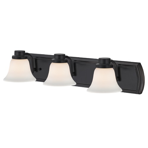 Design Classics Lighting 3-Light Vanity Light in Bronze with White Bell Glass 1203-36 GL1032-WH