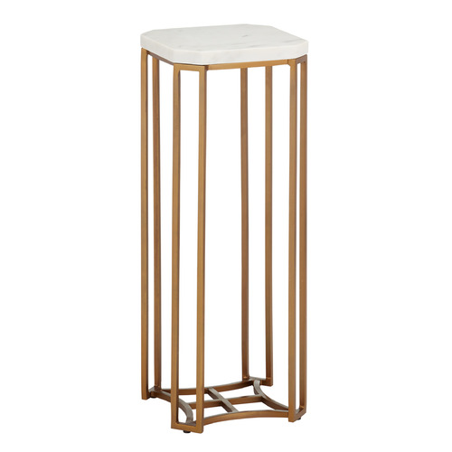 Currey and Company Ocho White Banswara Marble & Antique Brass Accent Table
