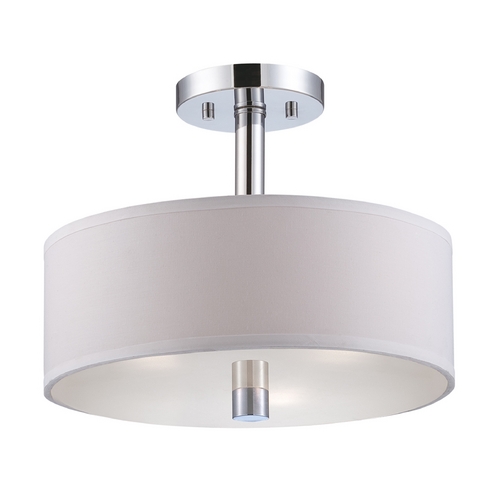 Modern Semi-Flushmount Light with White Shades in Chrome Finish