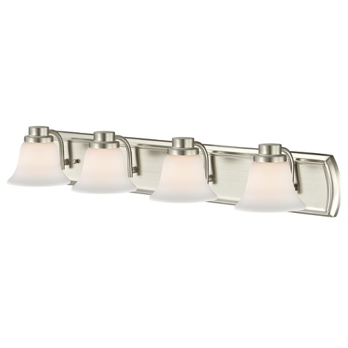Design Classics Lighting 4-Light Bathroom Light in Satin Nickel with White Bell Glass 1204-09 GL1032-WH