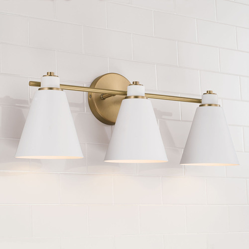 Capital Lighting Bradley 3-Light Bath Light in Aged Brass & White by Capital Lighting 150131AW