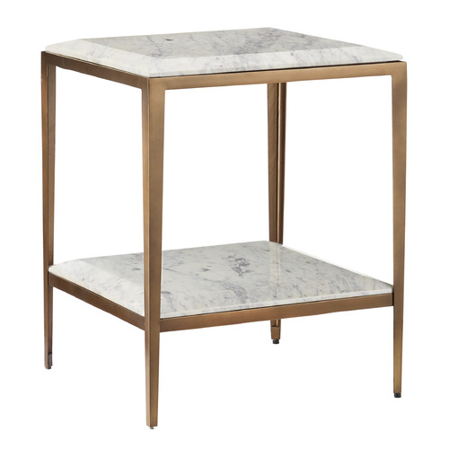 Currey and Company Oblique Natural White Lilac Marble & Antique Brass Coffee & End Table