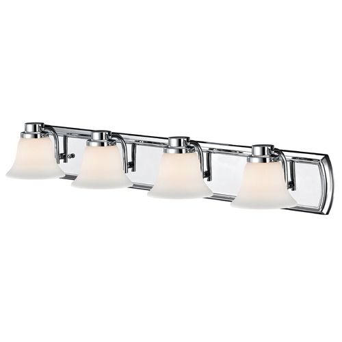 Design Classics Lighting 4-Light Bath Vanity Light in Chrome with White Bell Glass 1204-26 GL1032-WH