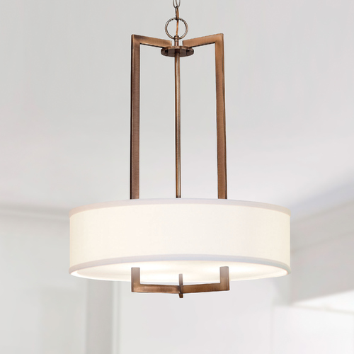 Hinkley Modern Drum Pendant Light with White Shade in Brushed Bronze Finish 3204BR
