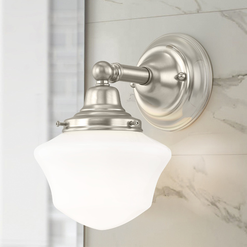 Design Classics Lighting Schoolhouse Sconce Satin Nickel White Opal Glass 1 Light 6 Inch Width WC1-09 GC6