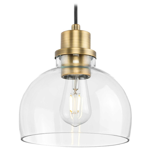 Progress Lighting Progress Lighting Garris Vintage Brass Mini-Pendant Light with Bowl / Dome Shade P500405-163
