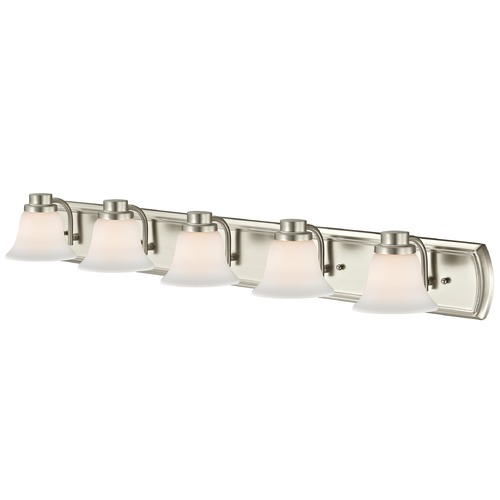 Design Classics Lighting 5-Light Bath Bar in Satin Nickel with White Bell Glass 1205-09 GL1032-WH