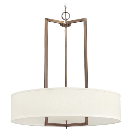 Hinkley Modern Drum Pendant Light with White Shade in Brushed Bronze Finish 3206BR