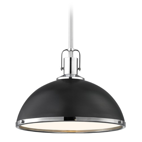 Design Classics Lighting Nautical Black Pendant Light Chrome Accents 13.38-Inch Wide 1762-26 SH1776-07 R1776-26