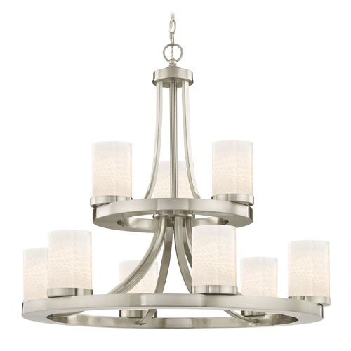 Rio 9-Light Chandelier in Satin Nickel with White Scalloped Glass