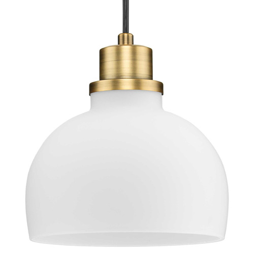 Progress Lighting Garris Vintage Brass Mini-Pendant Light with Bowl / Dome Shade