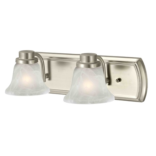 Alabaster Glass 2-Light Bathroom Light in Satin Nickel