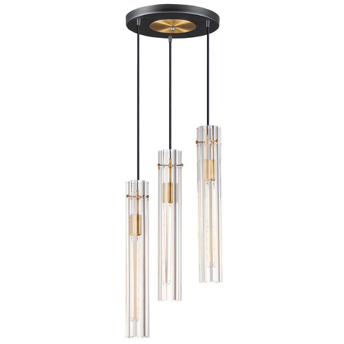 Maxim Lighting Flambeau Black & Antique Brass Multi-Light Pendant with Cylindrical Shade