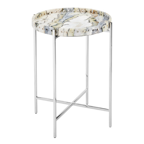Currey and Company Freya Natural Floral Jade Marble & Nickel Accent Table