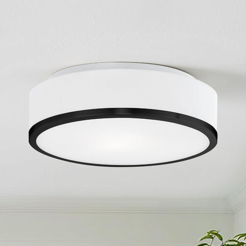 Modern Black LED Flushmount Light with White Opal Shade